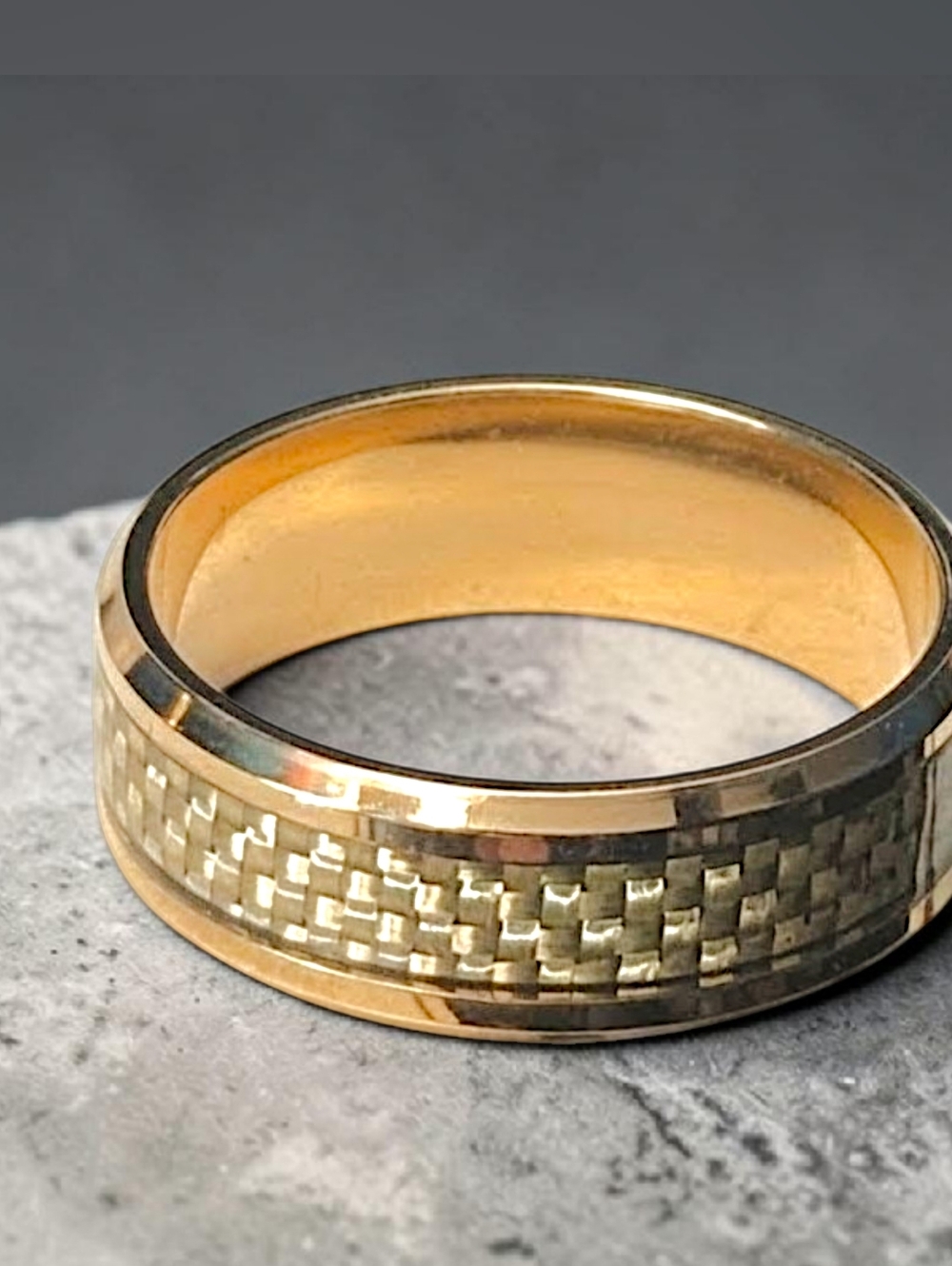 8MM Golden Titanium Carbon Fiber Weave Inlay Ring Size 9 & 12